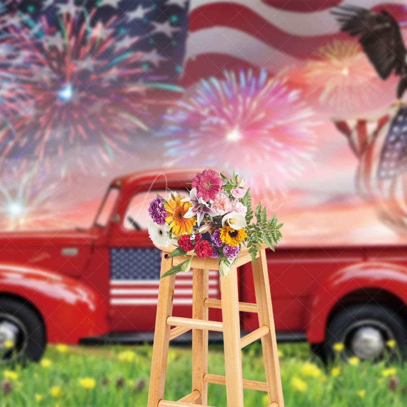 Aperturee - Aperturee Usa Flag Eagle Red Truck Independence Day Backdrop