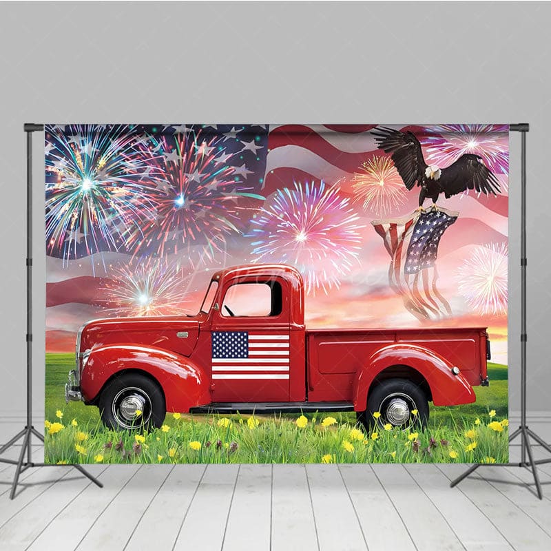 Aperturee - Aperturee Usa Flag Eagle Red Truck Independence Day Backdrop