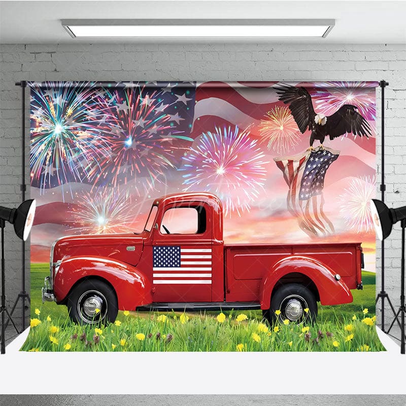 Aperturee - Aperturee Usa Flag Eagle Red Truck Independence Day Backdrop