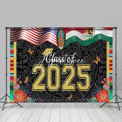 Aperturee - Aperturee Usa Flag Floral Stripe Class of 2025 Grad Backdrop