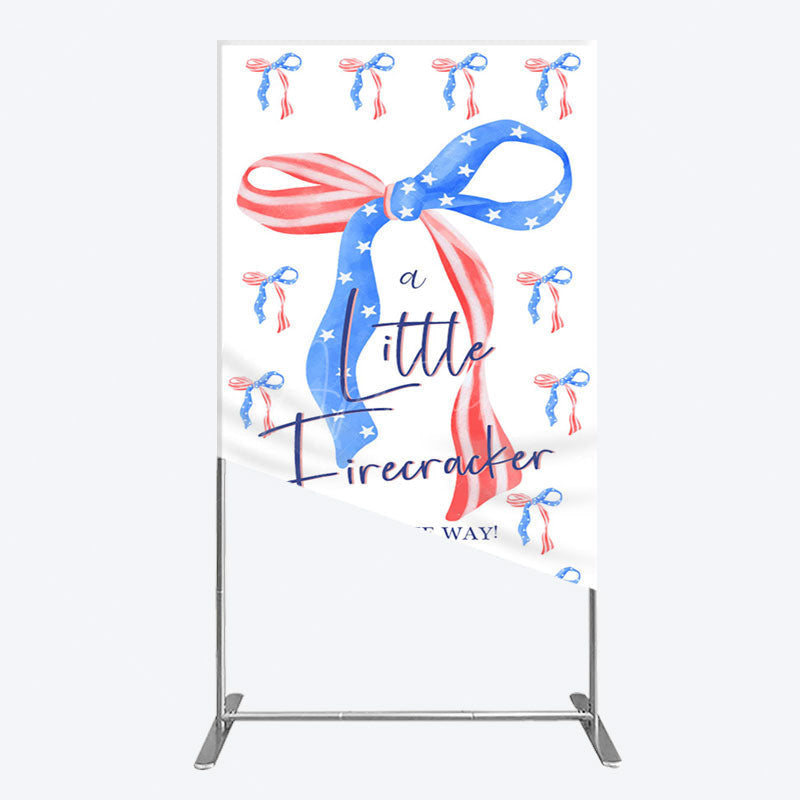 Aperturee - Aperturee Usa Flags Bows Firecracker Baby Shower Rectangle Backdrop