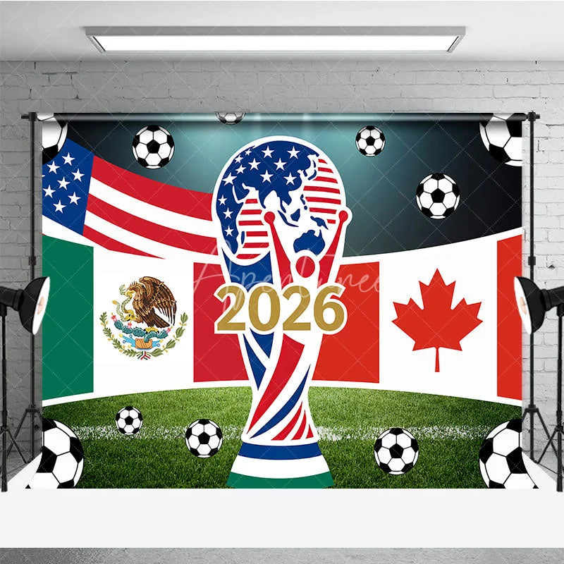 Aperturee - Aperturee USA Mexico Canada Flags and Soccer Balls 2026 International Football Celebration Holiday Backdrop Sports Event Decor