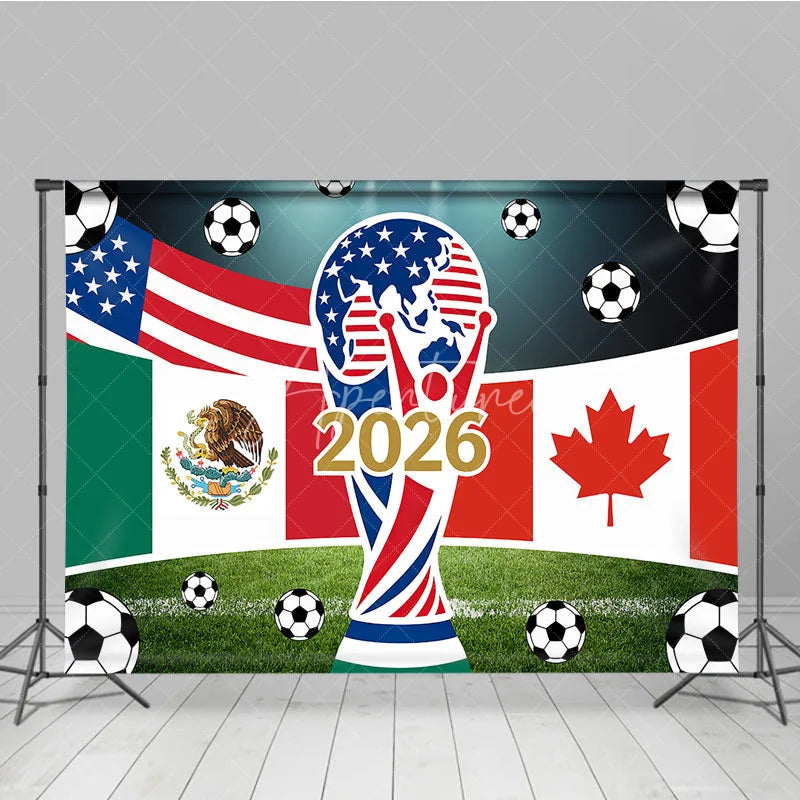 Aperturee - Aperturee USA Mexico Canada Flags and Soccer Balls 2026 International Football Celebration Holiday Backdrop Sports Event Decor