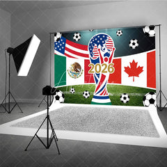 Aperturee - Aperturee USA Mexico Canada Flags and Soccer Balls 2026 International Football Celebration Holiday Backdrop Sports Event Decor