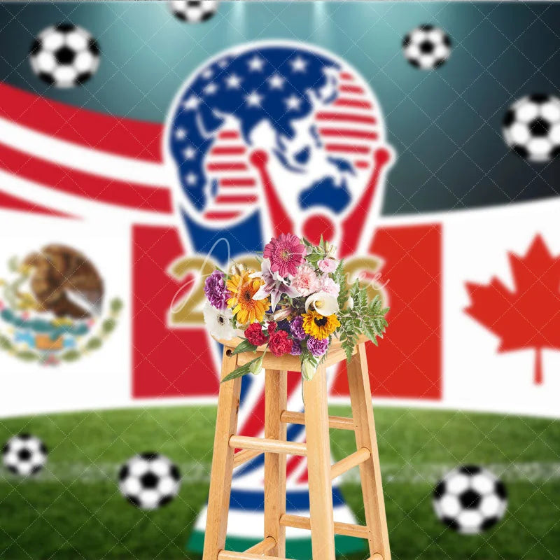 Aperturee - Aperturee USA Mexico Canada Flags and Soccer Balls 2026 International Football Celebration Holiday Backdrop Sports Event Decor
