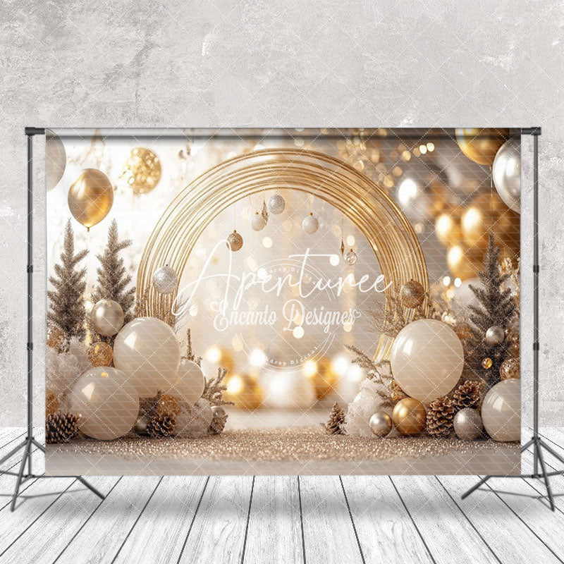 Aperturee - Aperturee Vague White Gold Balloons Leaves Christmas Backdrop