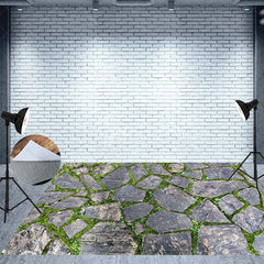Aperturee - Aperturee Valentine Day Combo Set Backdrop Green Ivy Brick Wall Red Hearts Stone Floor Background Romantic Photography Prop