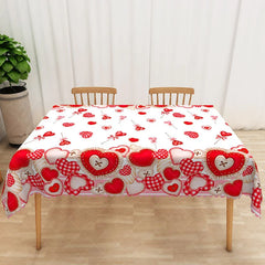 Aperturee - Aperturee Valentine Day Heart Lollipop Rectangle Tablecloth Sweet Red Gingham Candy Table Cover Romantic Party Decor