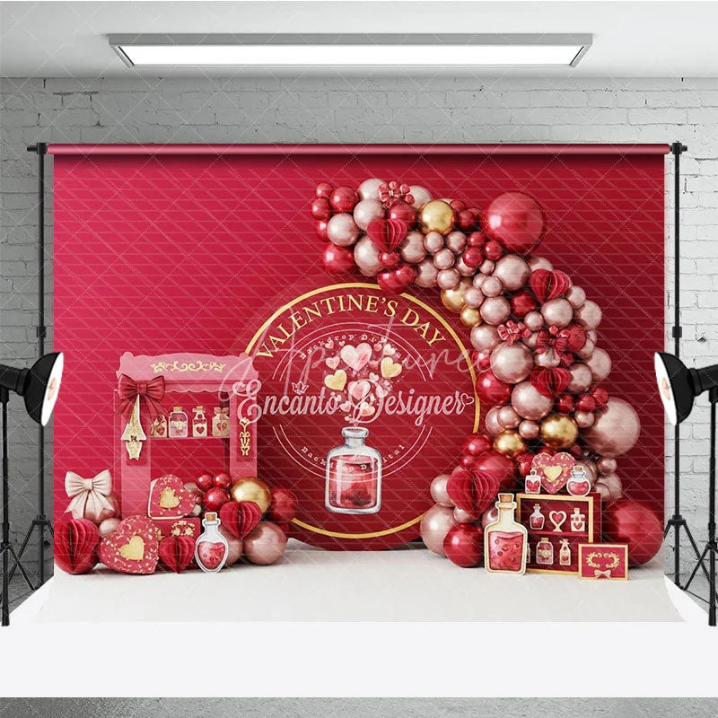 Aperturee - Aperturee Valentine Day Love Potion Backdrop Red Balloon Garland Magic Bottle Background Romantic Party Photography Decor