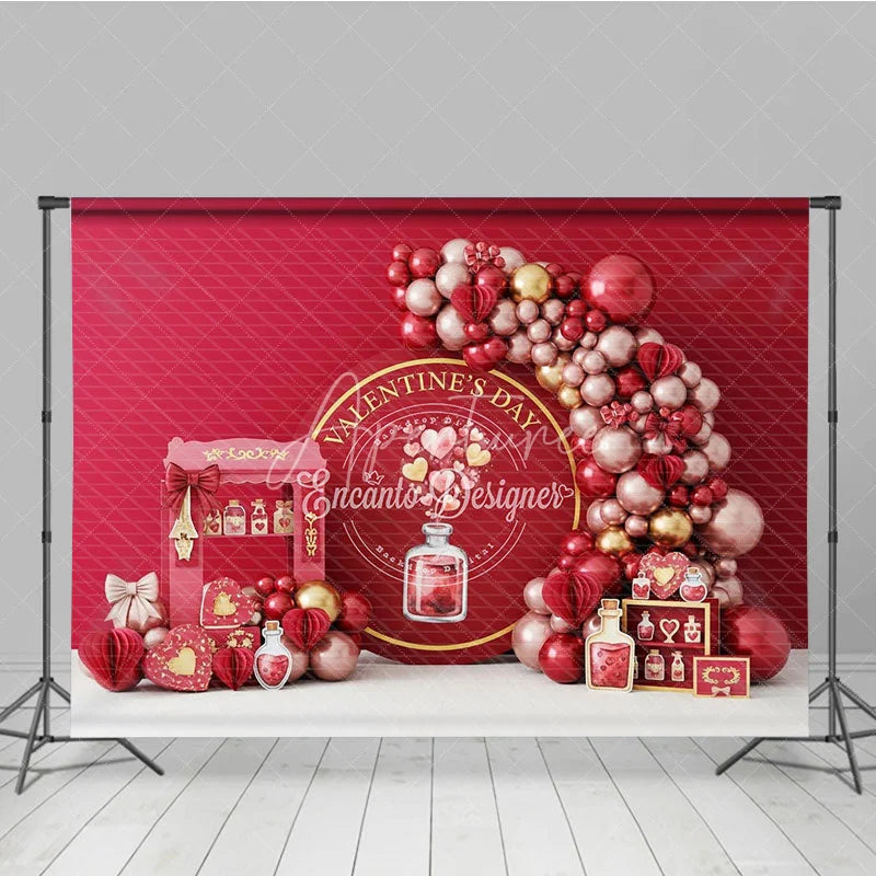 Aperturee - Aperturee Valentine Day Love Potion Backdrop Red Balloon Garland Magic Bottle Background Romantic Party Photography Decor