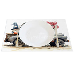 Aperturee - Aperturee Valentine Gnome Blue Truck Set of 4 Placemats Cute Love Heart Decoration Rustic Farmhouse Dining Table Mat