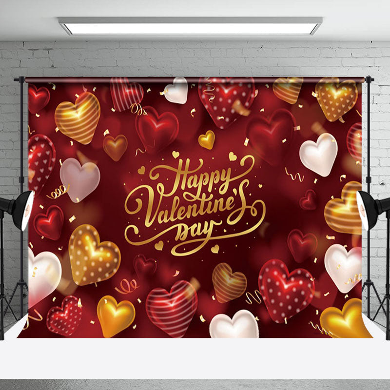 Aperturee - Aperturee Valentine Gold White Hearts Romantic Red Backdrop