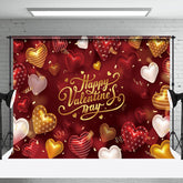 Aperturee - Aperturee Valentine Gold White Hearts Romantic Red Backdrop