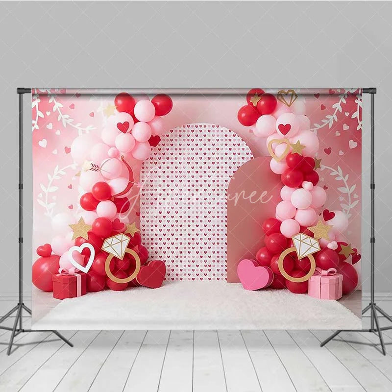 Aperturee - Aperturee Valentine Heart and Ring Photography Backdrop Red and Pink Balloons Party Banner
