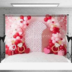Aperturee - Aperturee Valentine Heart and Ring Photography Backdrop Red and Pink Balloons Party Banner