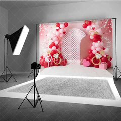 Aperturee - Aperturee Valentine Heart and Ring Photography Backdrop Red and Pink Balloons Party Banner