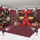 Aperturee - Aperturee Valentine Room Set Backdrop Paris Eiffel Tower Balloon Arch Photography Prop Red Bow Gold Heart Photo Background