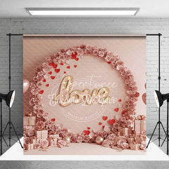Aperturee - Aperturee Valentine Room Set Backdrop Pink Kisses Stand Teddy Bear Photography Prop Love Floral Wall Photo Background