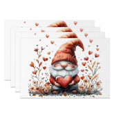 Aperturee - Aperturee Valentine Set of 4 Placemats Gnome Red Hat Holding Heart Watercolor Love Nature Dining Table Mats