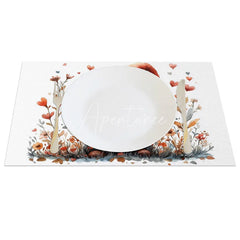 Aperturee - Aperturee Valentine Set of 4 Placemats Gnome Red Hat Holding Heart Watercolor Love Nature Dining Table Mats