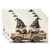 Aperturee - Aperturee Valentine Set of 4 Placemats Gnomes Driving Truck Cool Sunglasses Black Heart Hat Table Mats