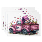 Aperturee - Aperturee Valentine Set of 4 Placemats Pink Truck Purple Gnome Rustic Farmhouse Love Dining Table Mats