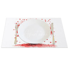 Aperturee - Aperturee Valentine Set of 4 Placemats Red Heart Tree Watercolor Love Tree Romantic Dining Table Mats