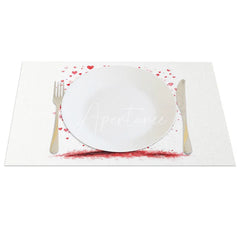 Aperturee - Aperturee Valentine Set of 4 Placemats Red Love Tree Falling Hearts Watercolor Romantic Dining Decor