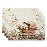 Aperturee - Aperturee Valentine Set of 4 Placemats Vintage Wooden Wagon Roses Rustic Floral Cart Dining Table Mats