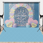 Aperturee - Aperturee Valentine’s Day Combo Set Backdrop Pastel Heart Curtain Photography Background Blue XOXO Love Photo Prop