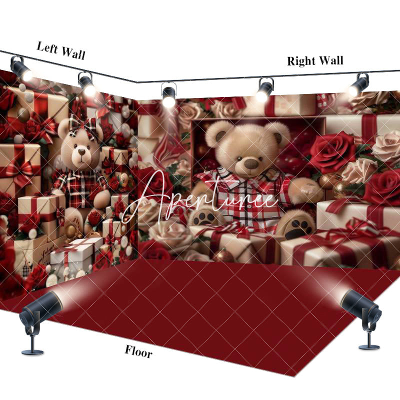 Aperturee - Aperturee Valentines Day Dense Gifts Box Bear Room Set Backdrop
