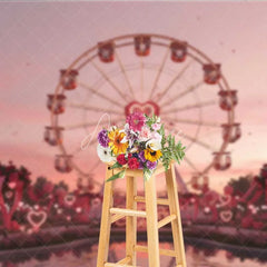 Aperturee - Aperturee Valentine’s Day Ferris Wheel Photography Backdrop Pink Sunset Amusement Park Photo Background Romantic Love Date Prop
