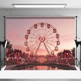 Aperturee - Aperturee Valentine’s Day Ferris Wheel Photography Backdrop Pink Sunset Amusement Park Photo Background Romantic Love Date Prop