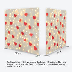 Aperturee - Aperturee Valentines Day Hearts Tension Fabric Backdrop Romantic Red Hearts and Bokeh Lights Background Love Celebration Decor