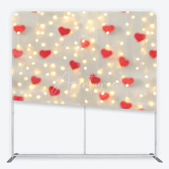 Aperturee - Aperturee Valentines Day Hearts Tension Fabric Backdrop Romantic Red Hearts and Bokeh Lights Background Love Celebration Decor