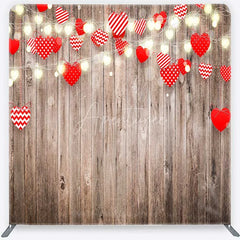 Aperturee - Aperturee Valentines Day Hearts Tension Fabric Backdrop Rustic Wooden Fairy Lights Party Decor