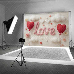 Aperturee - Aperturee Valentines Day LOVE and Red Heart Balloons Backdrop Romantic White Clouds and Flowers for Couples