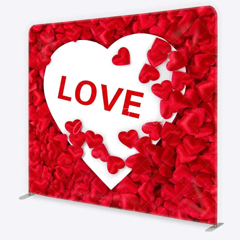 Aperturee - Aperturee Valentines Day LOVE Heart Tension Fabric Backdrop Red Satin Hearts Romance Party Decoration