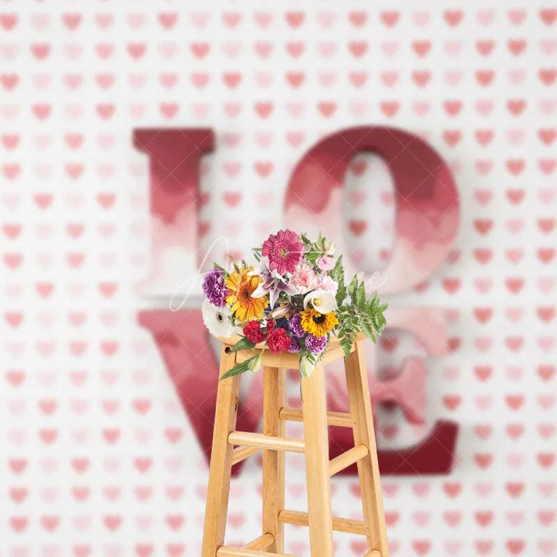 Aperturee - Aperturee Valentine’s Day Love Word Backdrop Red Pink Heart Pattern Photography Background Romantic Sweet Photo Prop