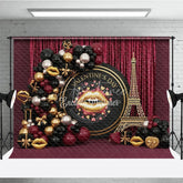 Aperturee - Aperturee Valentine’s Day Photography Backdrop Black Gold Eiffel Tower Lip Background Luxury Romantic Photo Prop