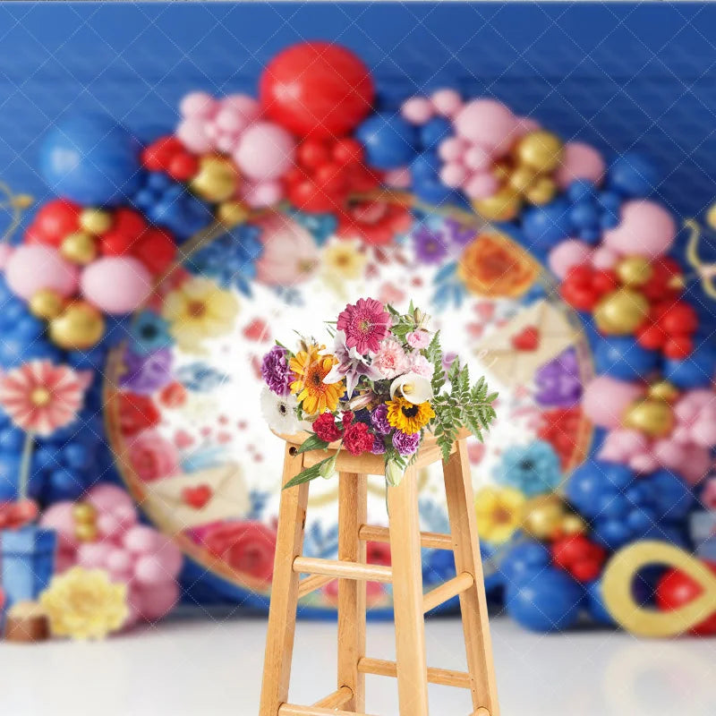 Aperturee - Aperturee Valentine’s Day Photography Backdrop Cupid Angel Blue Balloon Arch Background Floral Love Photo Prop