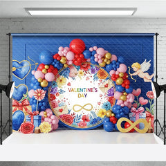 Aperturee - Aperturee Valentine’s Day Photography Backdrop Cupid Angel Blue Balloon Arch Background Floral Love Photo Prop