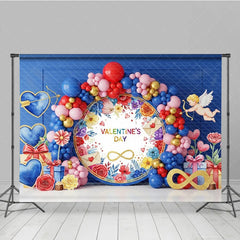 Aperturee - Aperturee Valentine’s Day Photography Backdrop Cupid Angel Blue Balloon Arch Background Floral Love Photo Prop