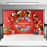 Aperturee - Aperturee Valentine’s Day Photography Backdrop Movie Night Cinema Popcorn Background Red Film Reel Photo Prop