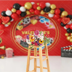 Aperturee - Aperturee Valentine’s Day Photography Backdrop Movie Night Cinema Popcorn Background Red Film Reel Photo Prop