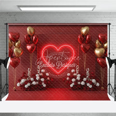 Aperturee - Aperturee Valentine’s Day Photography Backdrop Neon Heart Red Gold Balloon Background Love Date Photo Prop