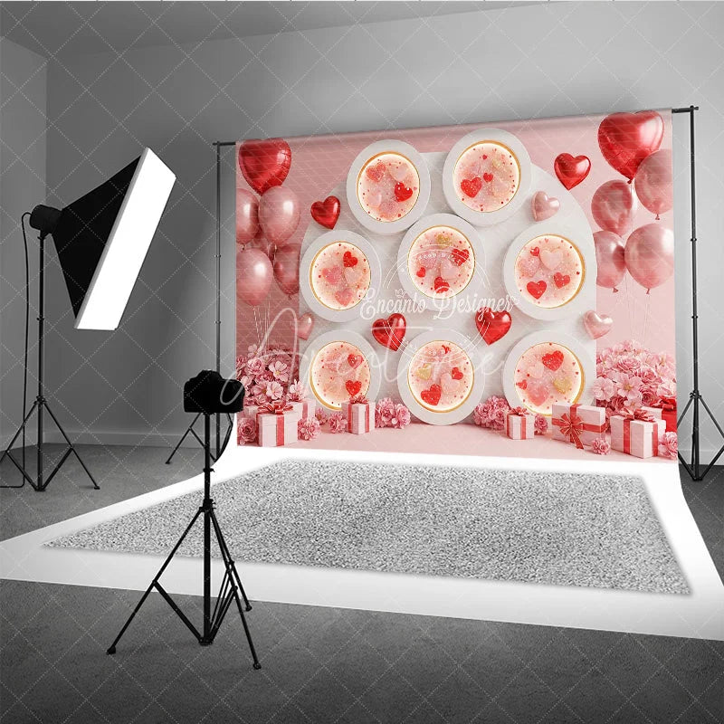 Aperturee - Aperturee Valentine’s Day Photography Backdrop Pink Jelly Heart White Wall Background Sweet Flower Photo Prop