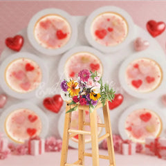 Aperturee - Aperturee Valentine’s Day Photography Backdrop Pink Jelly Heart White Wall Background Sweet Flower Photo Prop