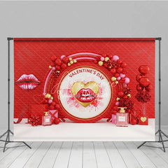 Aperturee - Aperturee Valentine’s Day Photography Backdrop Red Lip Balloon Perfume Background Romantic Kiss Love Photo Prop
