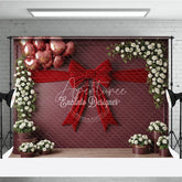 Aperturee - Aperturee Valentine’s Day Photography Backdrop Red Velvet Bow White Rose Background Romantic Floral Photo Prop